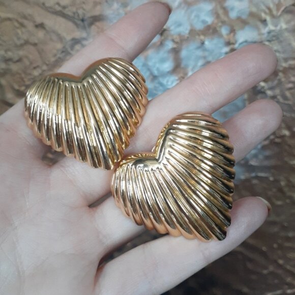Zara Gold Heart-Shaped Statement Earrings - Picture 2 of 13